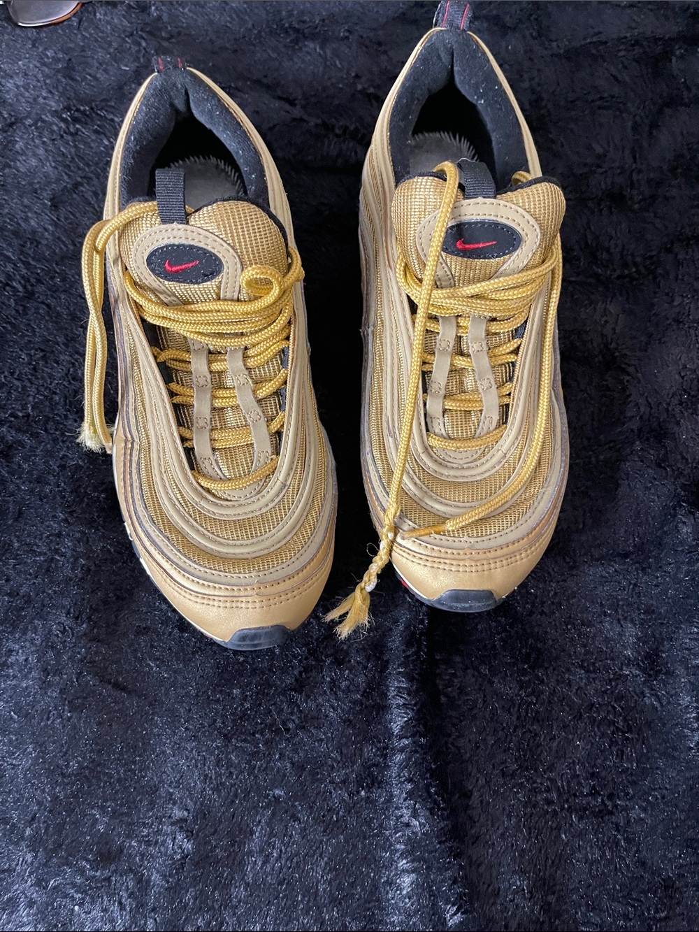 Nike Women’s Gold Metallic Sneakers with Black Interior and Red Swoosh PICS/VID